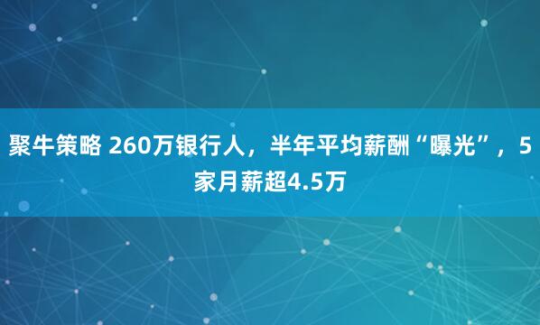 聚牛策略 260万银行人，半年平均薪酬“曝光”，5家月薪超4.5万